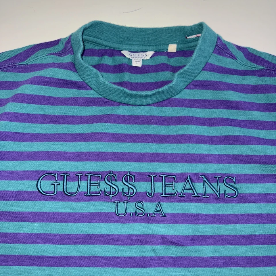 Guess Jeans USA X Asap Rocky T-Shirt Adult L Teal & Purple Embroidered - Image 3 of 4