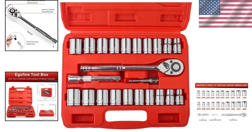 Mirror Chrome Plated Socket Set with 45-Tooth Ratchet - Image 2 of 4