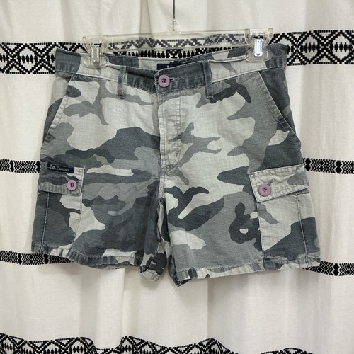 Vintage Y2K L.E.I. Surplus juniors Camo Cargo Shorts Gray Size 7 Button Fly