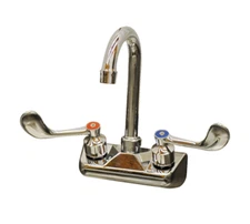 SERV-WARE 4" Center Wall Mount Faucet 3-1/2" Gooseneck Spout WRIST BLADES LB13