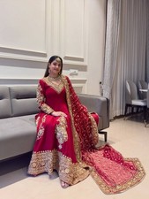 Wedding Wear Faux Georgette Maroon Gown Bottom With Dupatta For Women  Girls