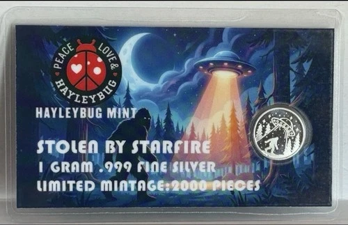 2026 Hayleybug Mint Stolen By Starfire UFO Bigfoot 1 Gram .999 Silver Art Medal