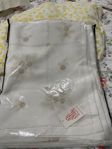 Made Italy New 70”x104” Tablecloth (12) Napkins White Embroidered Italian Set - 第 20/20 張圖片