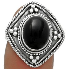 Natural Black Onyx - Brazil 925 Sterling Silver Ring s.7.5 Jewelry R-1258