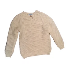 Patrick Malin Ireland 100% Wool Hand Loomed Sweater XL Chunky Knit Cream Vintage