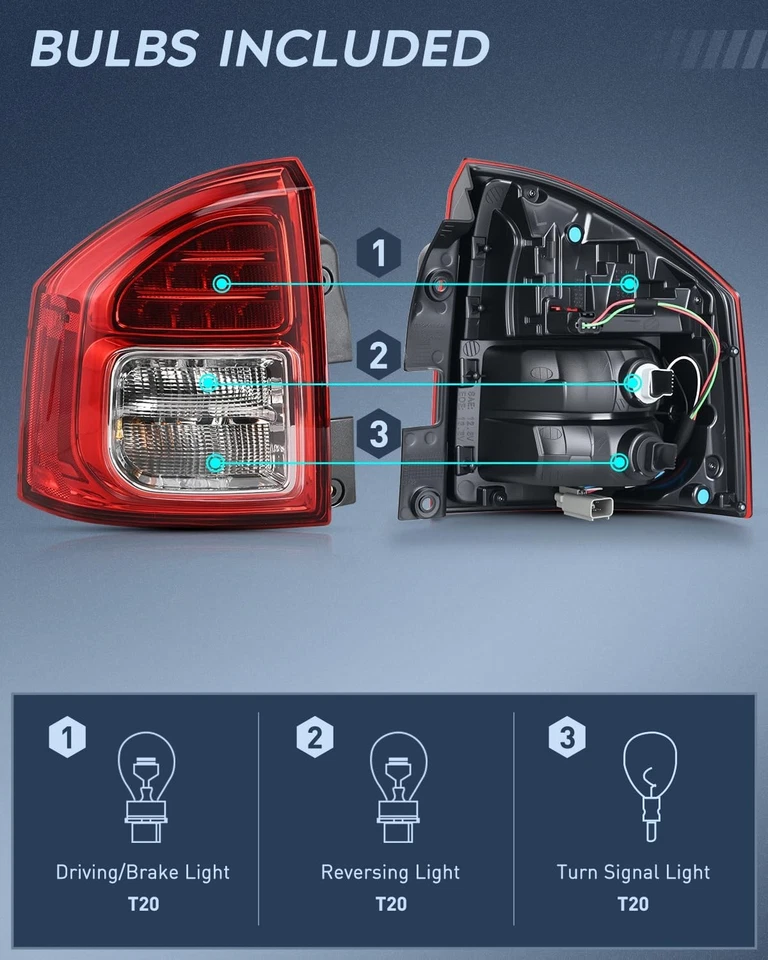 Nilight 尾灯总成适用于吉普罗盘 2011 2012 2013 尾灯带灯泡 — 第 3/4 张图片