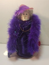 Vintage Red Hat Society Ladies Weighted Plush Dolls Feather Boa Purple Dress 10"