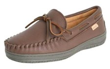 Men's Moosehide Moccasins Slippers, Indoor/Outdoor Warm Loafer 9 Brown-mc