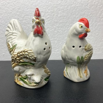 Vintage Rooster Hen Salt Pepper Shakers Japan Ceramic Farmhouse 1940s-50s