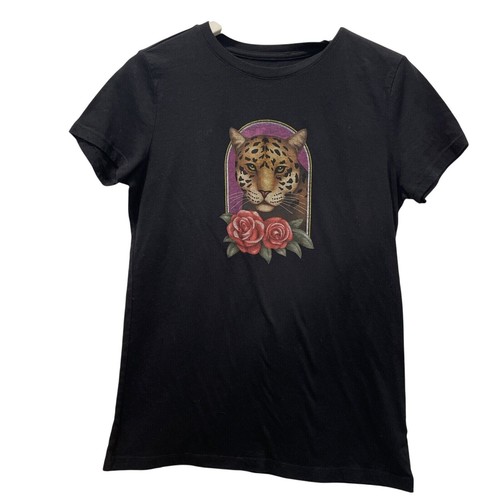 Aeropostale Women T Shirt Small Graphic Print Party Grunge Rosette Cheetah