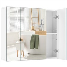 Bathroom Mirror Cabinet Wall-Mounted Storage with 3 Doors for Laundry Room White