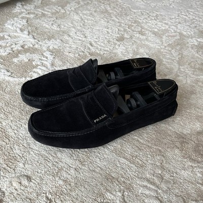Prada Saffiano Driving Loafers Black Suede