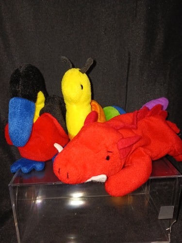 Ty Beanies Plush Lot Lobster Bird Worm Recommended Age 3-7 2nd Gen tush tag
