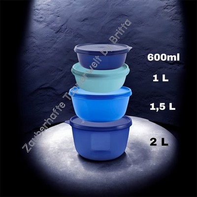 Tupperware Clarissa Hitparade Frische Behälter Schüssel 600ml, 1L, 1,5L, 2L blau