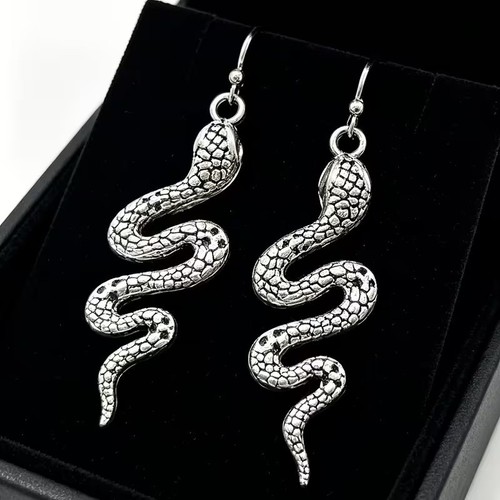 925 Sterling Silver Fashion Jewelry Charms Cobra Snake Drop Dangle Hook Earrings