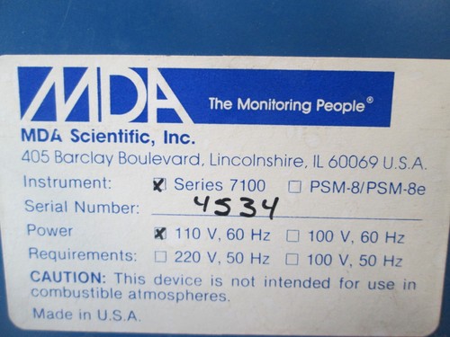 MDA Scientific, Series 7100, Toxic Gas Monitor, 110V, 60Hz, Used - Picture 6 of 6
