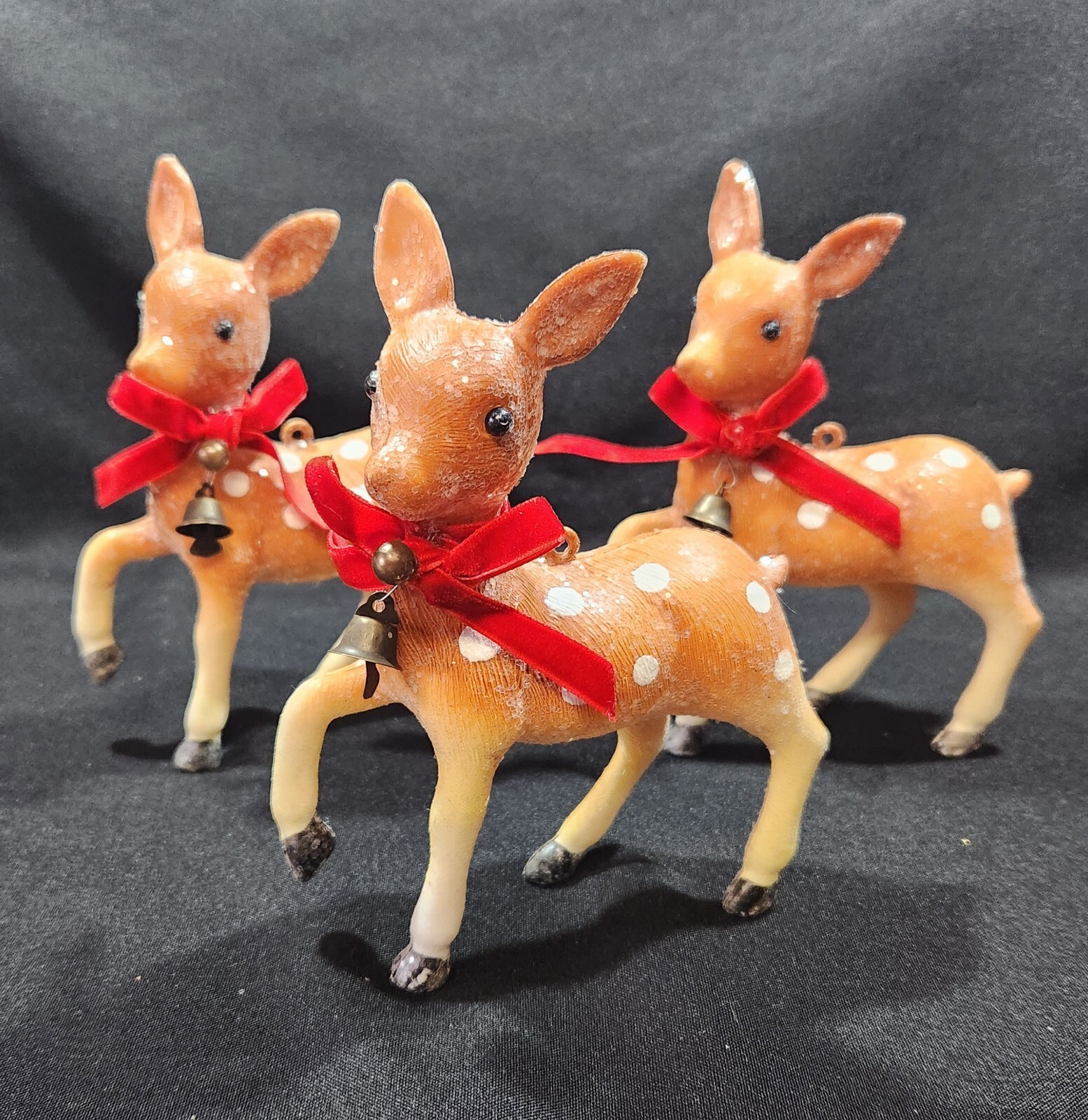 Vintage Glittery Reindeer Spotted Fawn Christmas  Ornaments Plastic 4”x 6” 3pcs