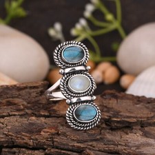 Unisex Handmade Boho Ring With Labradorite and Moonstone Ring Statement Jewelry