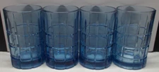 Anchor Hocking Tartan Manchester Plaid Juice Glasses Set of 4 Blue