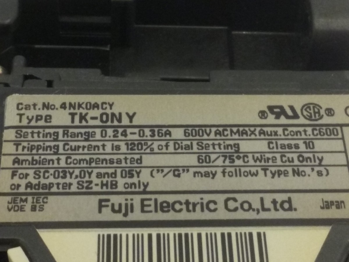FUJI ELECTRIC SW-03Y MAGNETIC SWITCH 0.24-.036A 110-120V FUJI ELECTRIC SW-03Y MAGNETIC SWITCH 0.24-.036A 110-120V