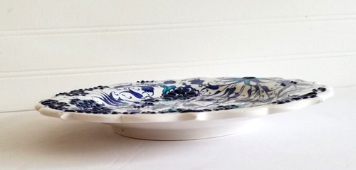 Turkish Ceramic Wall Plate 10" Round Hand Painted Kutahya Turkey Blue Flowers - Picture 6 of 13