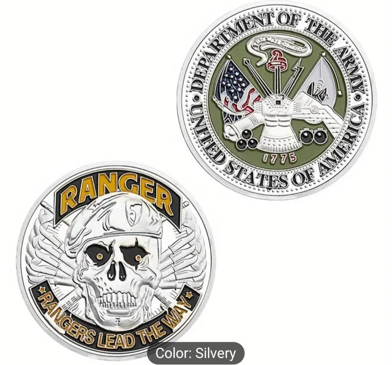 U.S. ARMY, RANGER, CHALLENGE COIN, SILVER. Free Shipping