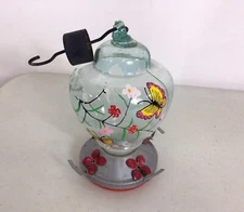 Humming Bird Feeder Multi Colored Art Blown Glass Hand Painted