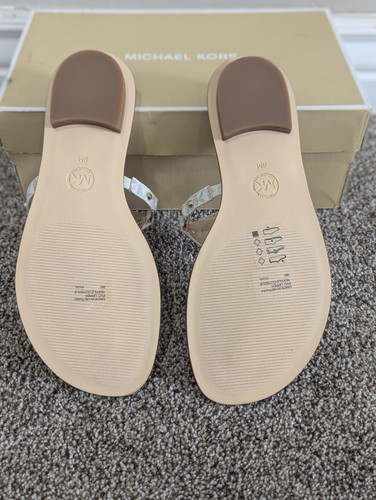 Size 8 Women's Michael Kors Conway Vanilla White/Gold Slip On Thong Sandals - Picture 6 of 9