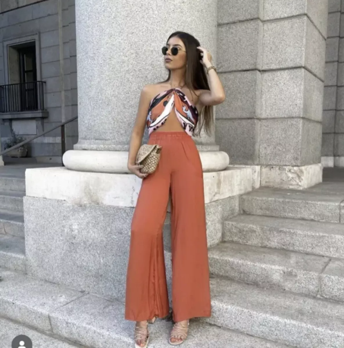 ZARA NEW WOMAN SS21 COPPER FLOWING WIDE LEG TROUSERS REF 9929 039 SIZE S