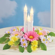Lighted LED Colorful Spring Daisy Flickering Candle Centerpiece Table Home Decor