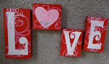 KNLSTORE Love Sign words Wooden Blocks Home Accent decor Red Pink White-DAMAGED