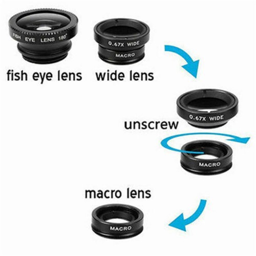 Universal 3 in1 Fish Eye+ Wide Angle + Macro Camera Clip-on Lens for Cell Phone - Photo 3 sur 12