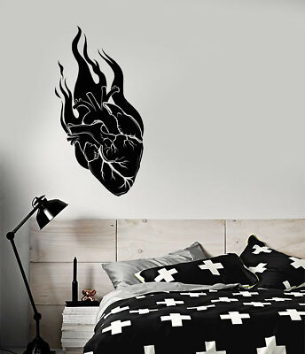 Vinyl Wall Decal Heart on Fire Gothic Style Romance Love Sticker ...