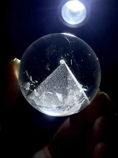 44mm Natural clear crystal sphere quartz pyramid polished ball Reiki energy