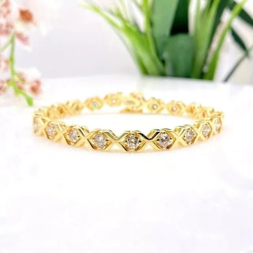 Women's Tennis Bracelet 5Ct Round Cut Lab Created Diamond 14K Yellow Gold Plated - Picture 3 of 5