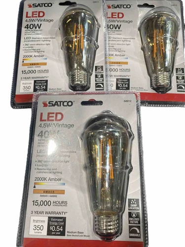 4.5 Watt ST19 LED Filament Edison Bulb - E26 - 120V - SATCO-S8612 (3 Pack)-w1 - Picture 4 of 4