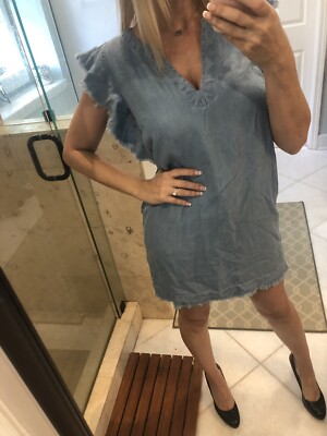 ELAN Womens Blue Denim Ruffle Shift Dress M Medium Mini Tenzel $89 NWT |  eBay