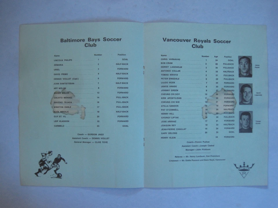 1968 VANCOUVER ROYALS VS BALTIMORE BAYS NASL SOCCER FOOTBALL PROGRAM - Image 4 of 4