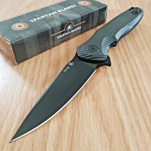 Spartan Blades POROS Folding Knife 3.75" TiNi Coated 154CM Steel Blade G10 / CF
