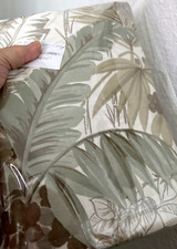 Vtg 4.5 YD 42WX159L Sage Green White Beige BAMBOO FERN LEAVES LG FLORAL FABRIC