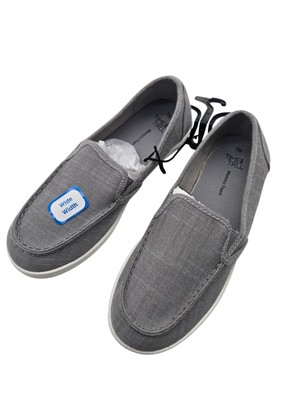 Time And Tru Womens Wide Width Gray Slip-On Canvas Loafers 7W