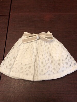 Simonetta Mini Girls Skirt Size 6 Color White with Flower Design & Cream Belt