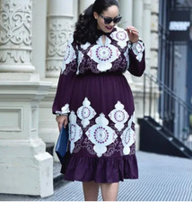 Girls with Curves x Lane Bryant Purple Boho Print Dress - Size 26 - NWT