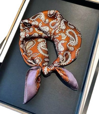 21 X21"Brown Paisley Print Pure Mulberry Satin Silk 12momme Scarf 53x53cm 5-144