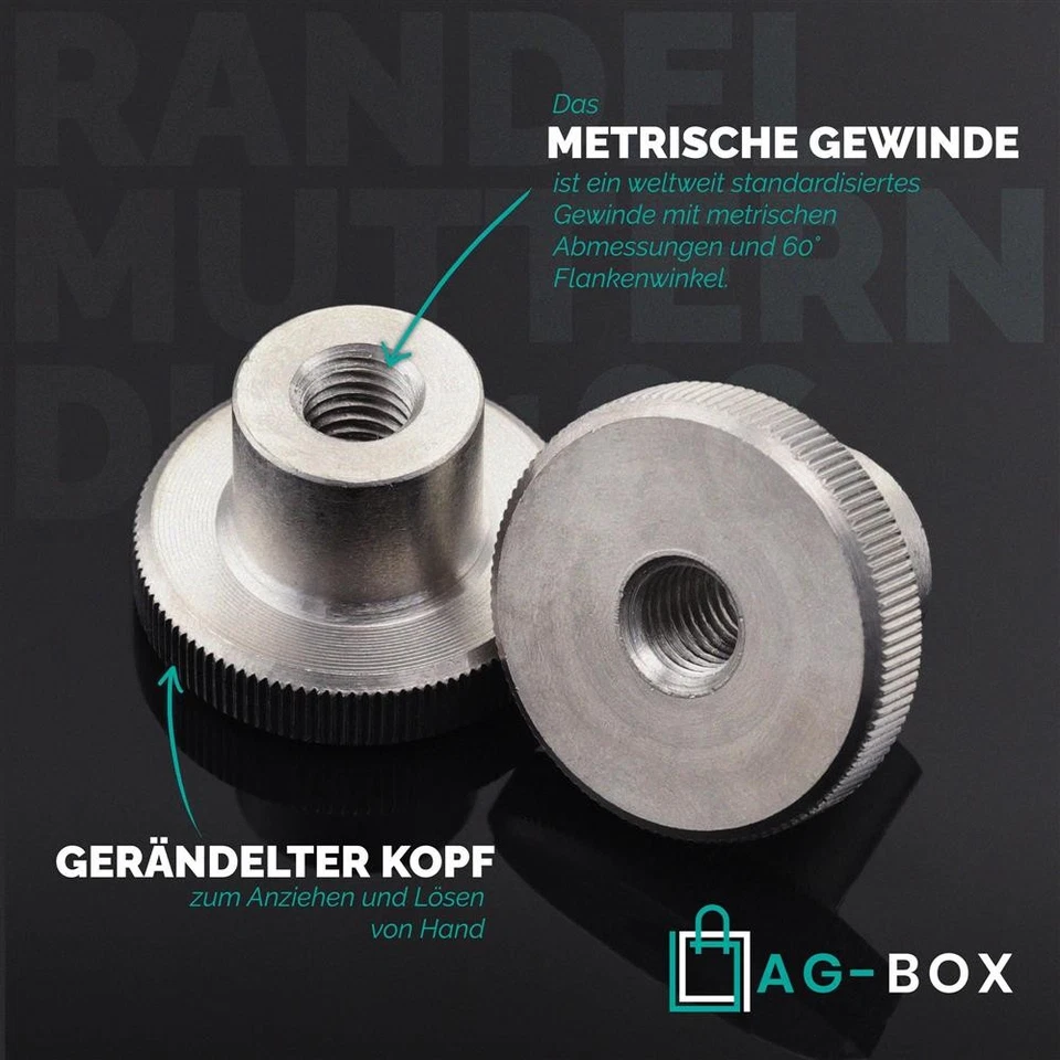 Rändelmutter M2 M2,5 M3 M4 M5 M6 M8 M10 DIN 466 Edelstahl VA hohe Form - Bild 2 von 4