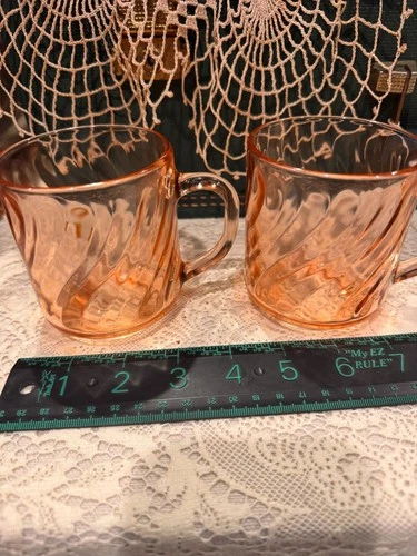 Vintage Arcoroc Rosaline Pink Swirl Glass Mugs Set of 2 | France Depression Styl