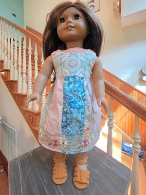 18'' Home-Made Doll Clothes fits American Girl ~ Pink and Aqua Teal Floral Dress
