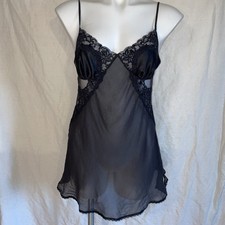 Victorias Secret M Sheer Black Nightie Night Gown Medium Sequins Lace