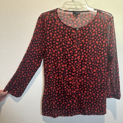 The Limited Women's Keyhole Blouse Size M 3/4 Sleeve Blue and Red Print