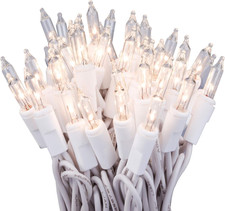100 Clear Christmas Lights on White Wire, UL Approved for Indoor/Outdoor Use, 18